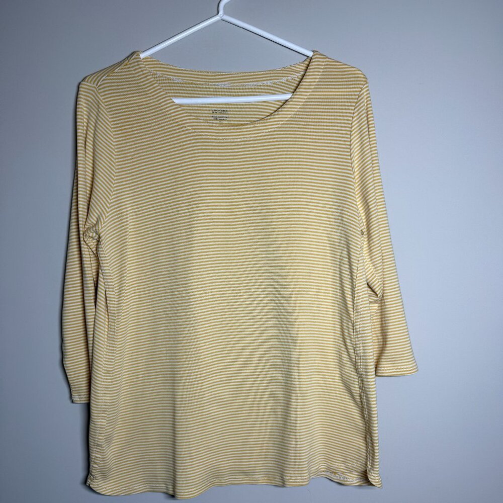 J. Jill Yellow Stripe 3/4 Sleeve Top – Size M